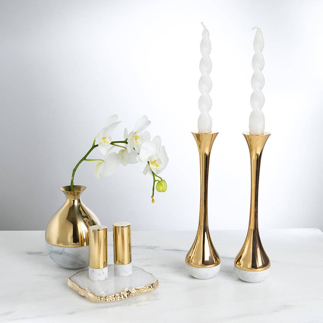 Coluna Dual Salt & Pepper, Marble & Gold, Set of 2