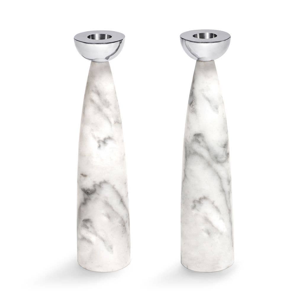 Coluna Candle Holders Marble & Silver: Carrara Marble / Silver