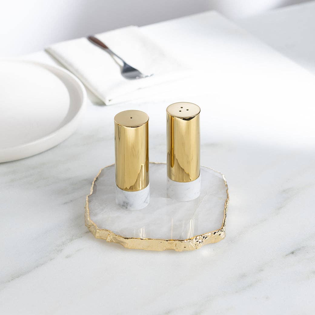 Coluna Dual Salt & Pepper, Marble & Gold, Set of 2