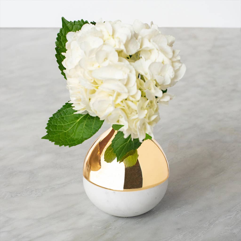 Dual Bud Vase Marble and Gold