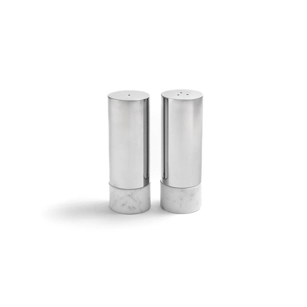 Coluna Dual Salt & Pepper, Marble & Silver, Set of 2