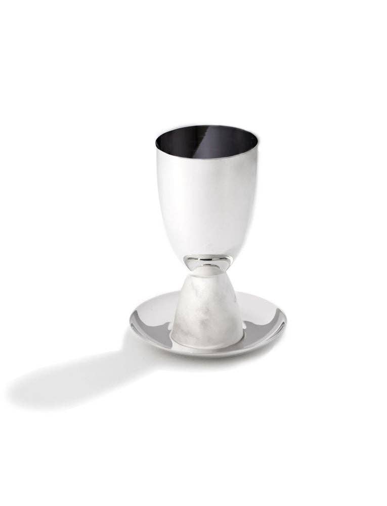 Coluna Kiddush Cup, Carrara Marble & Silver